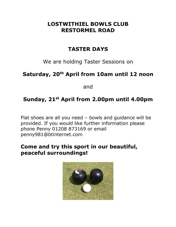 Lostwithiel Bowling Club Taster sessions